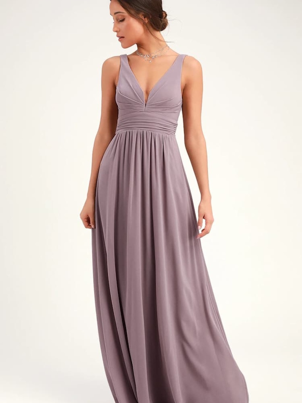 Lulu's Dusty Mauve V-Neck Maxi Dress